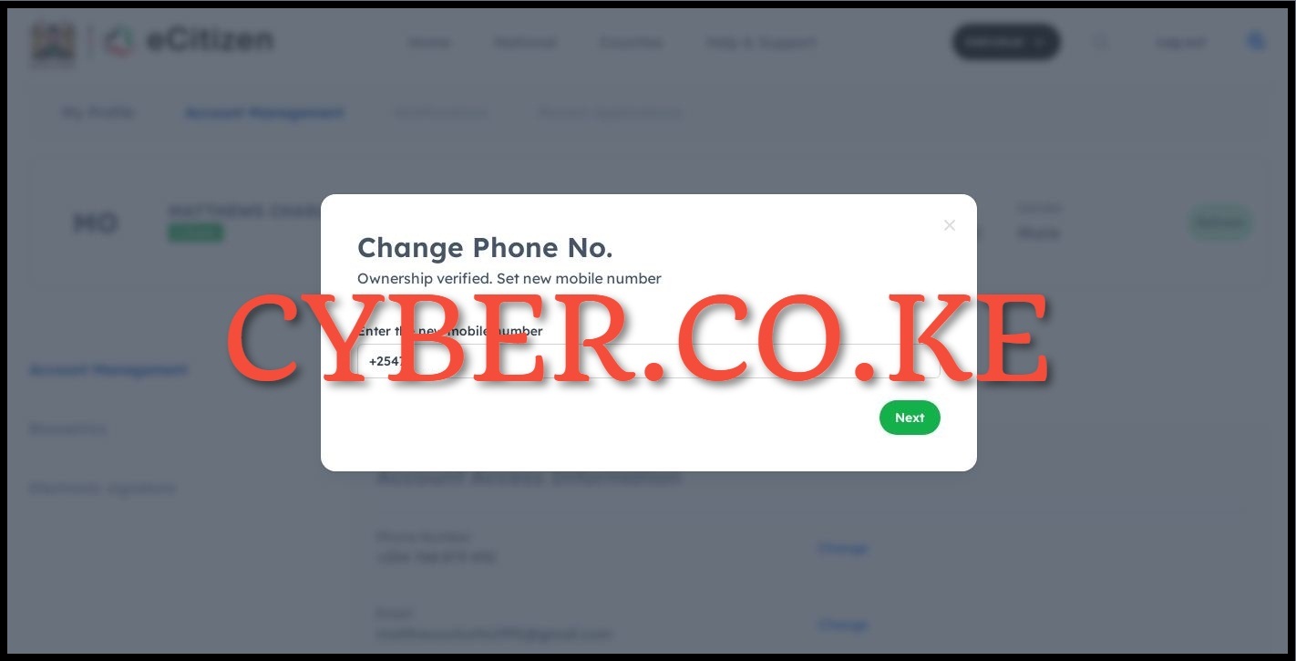 Enter New eCitizen Phone Number