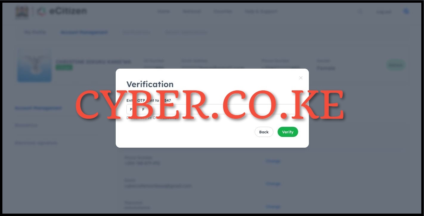 Enter eCitizen Account Verification Code (OTP)