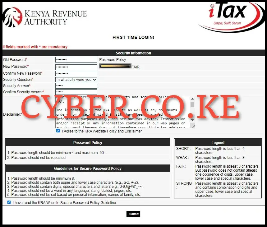 Setup a new KRA Password online