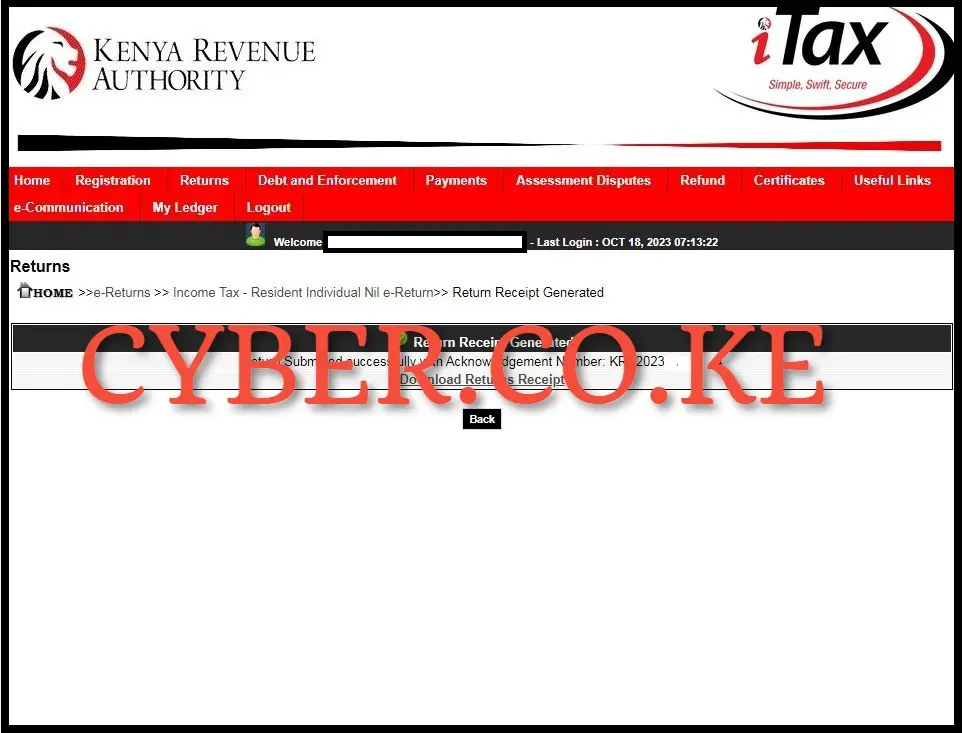 Download KRA Nil Returns Acknowledgement Receipt