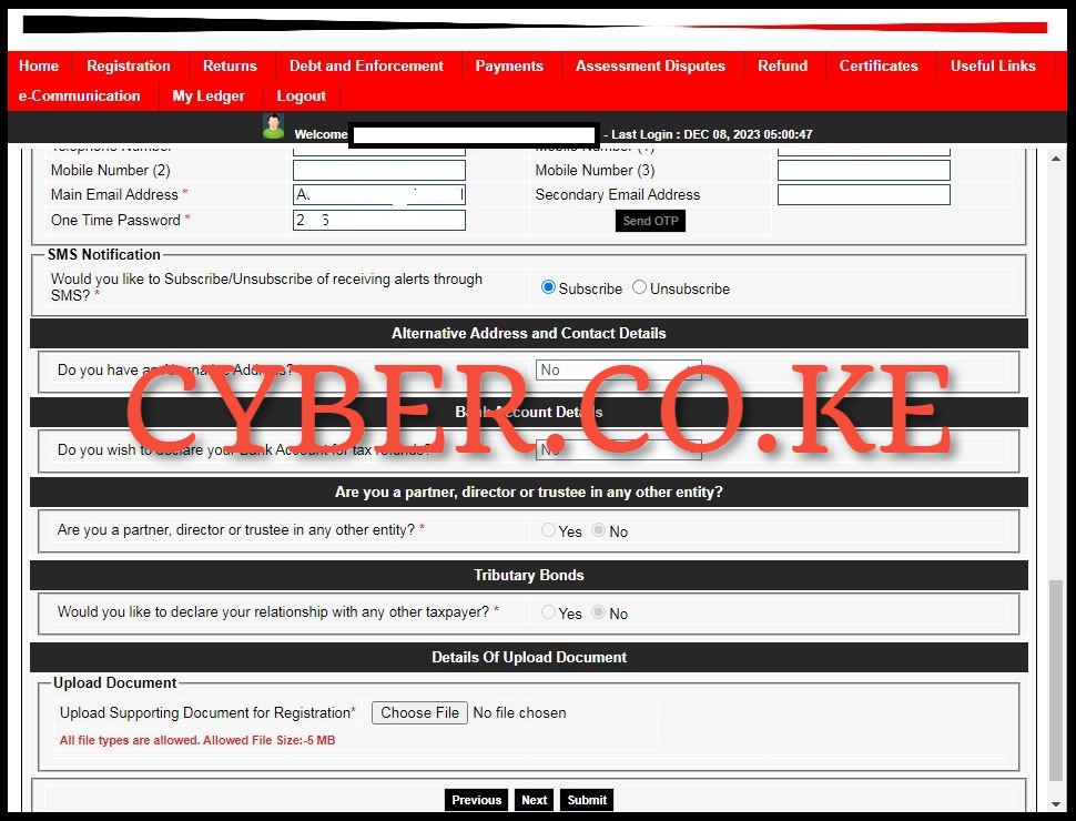 Enter The Generated KRA OTP For Email Address Verification
