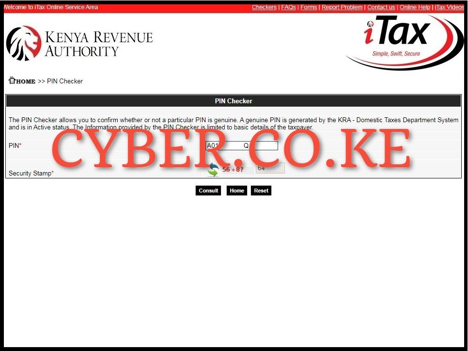 Enter Your KRA PIN and Solve Arithmetic Question (Security Stamp)