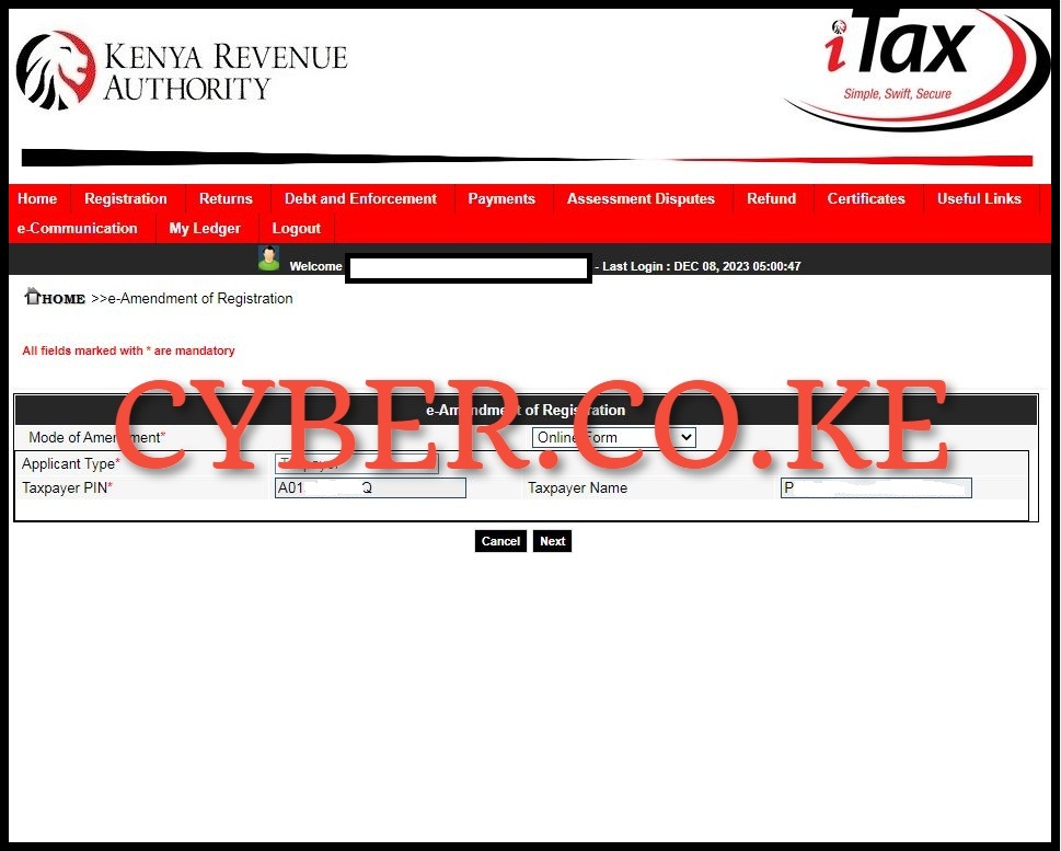 Select The Mode of Amendment in the e-Amendment of Registration Form