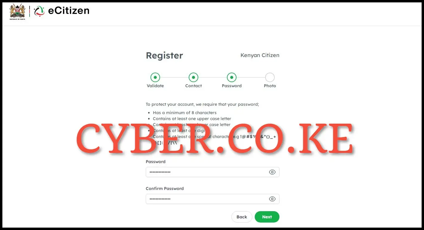 Setup eCitizen Account Password