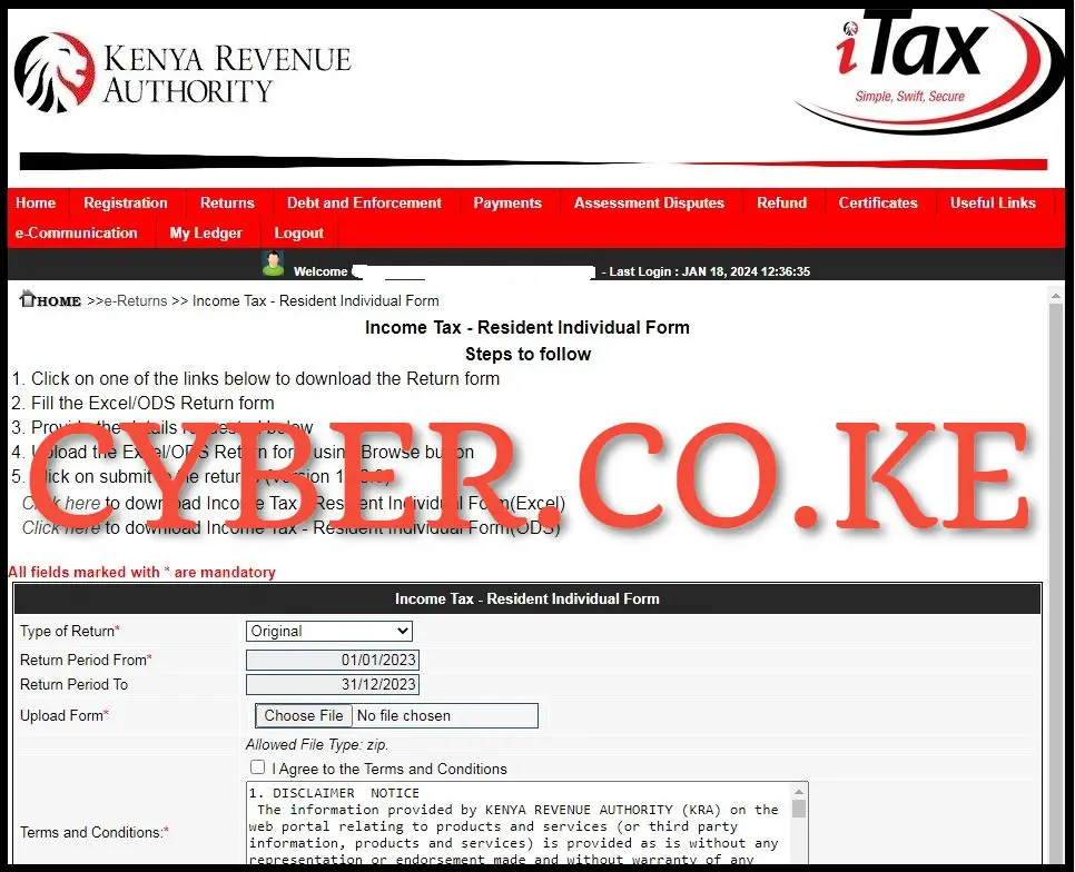 Download Income Tax - Resident Individual Form (KRA Excel Sheet version 18.0.9)