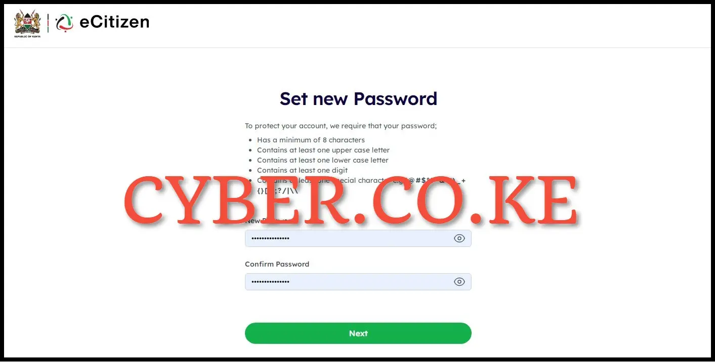 Setup New Password For eCitizen Account