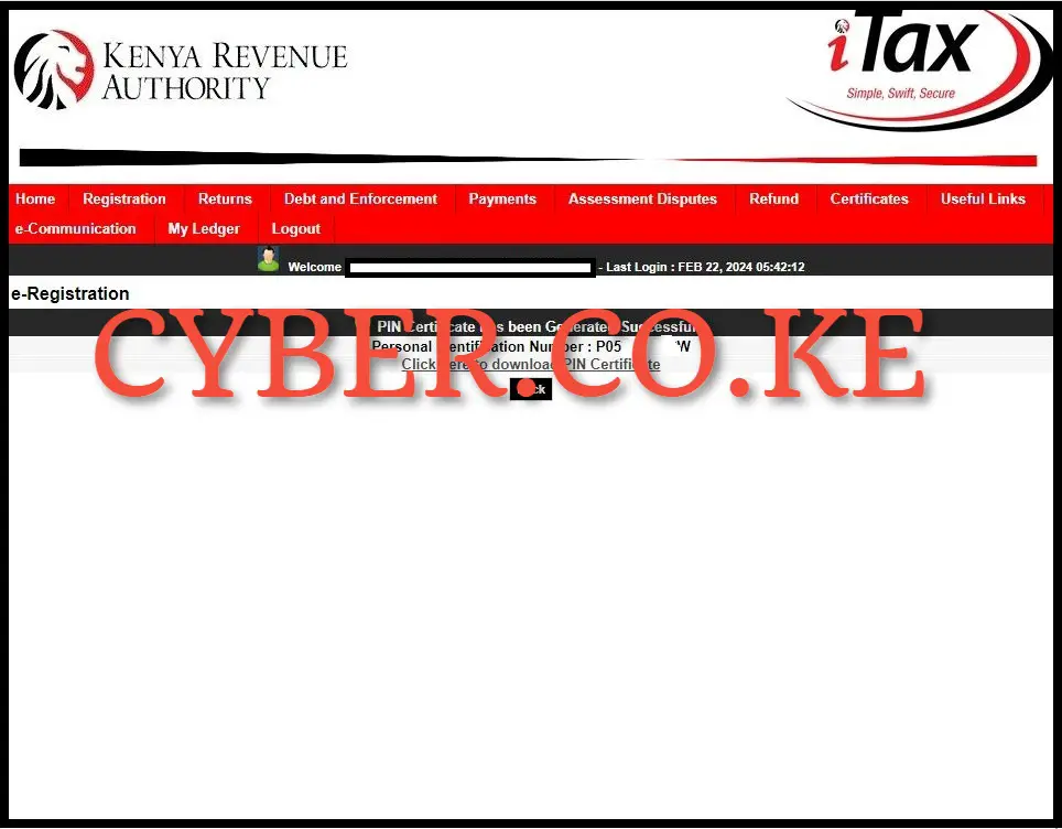 Download Company KRA PIN Certificate 