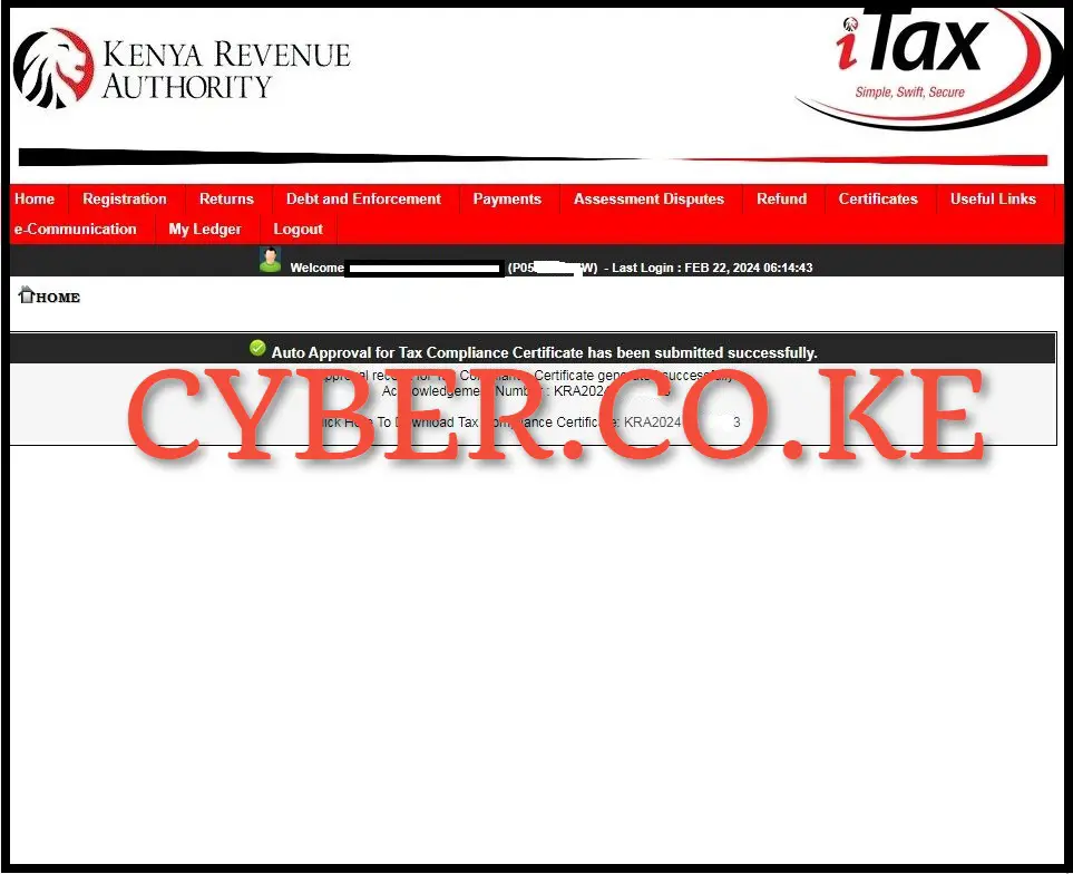 Download Company Tax Compliance Certificate (TCC)