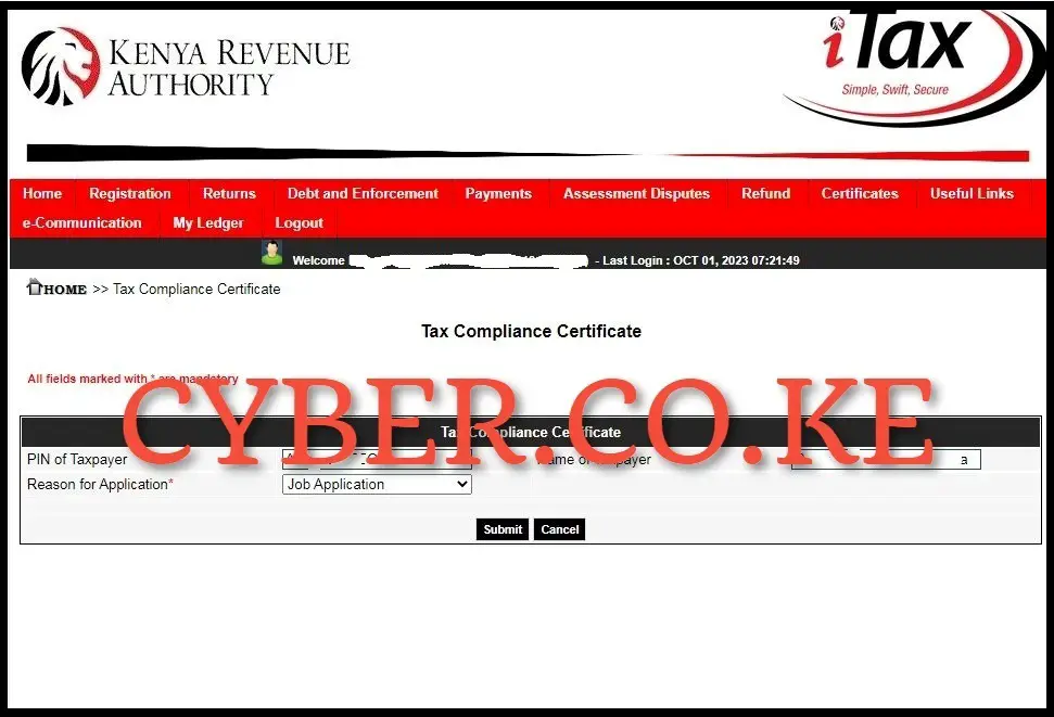 Provide Reason for Application of KRA Clearance Certificate