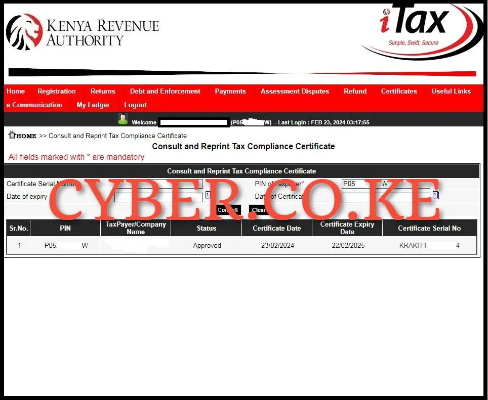 Download Company Tax Compliance Certificate (TCC)