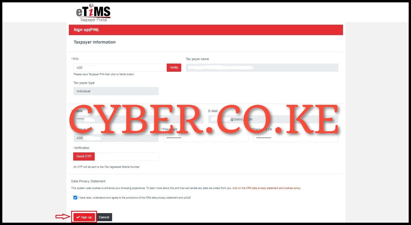 Enter and Confirm Password then click on Send OTP button