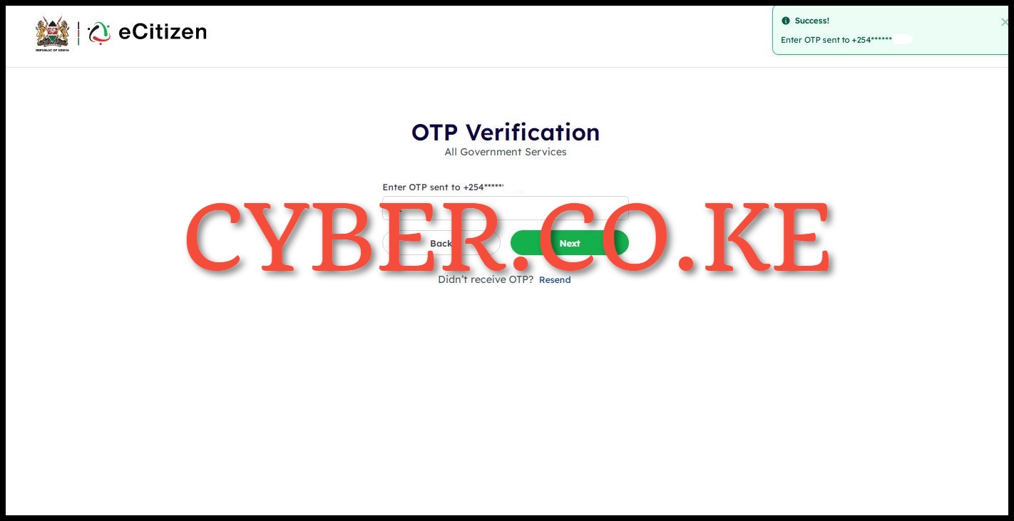 Enter eCitizen OTP Verification Code