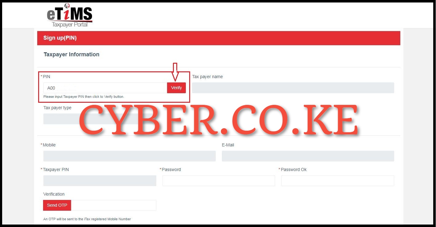 Enter your KRA PIN Number and click on Verify button
