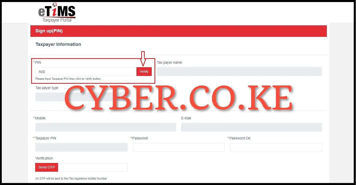 Enter your KRA PIN Number and click on the Verify button