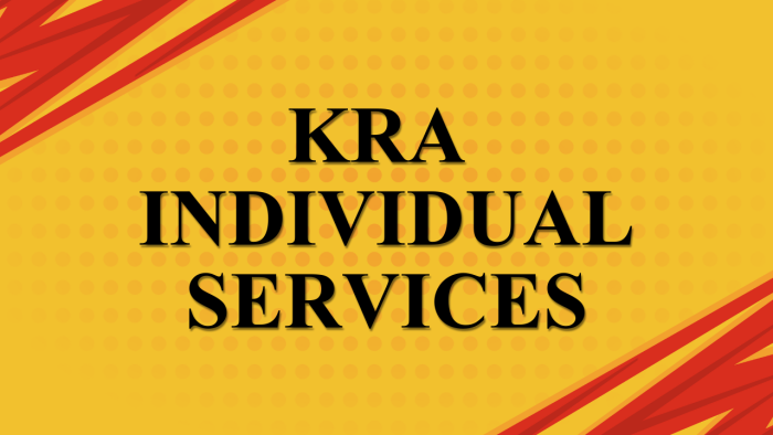 Get KRA Individual Services online at CYBER.CO.KE today from KRA PIN Registration, KRA PIN Retrieval, KRA PIN Update and KRA PIN Change of Email Address services.