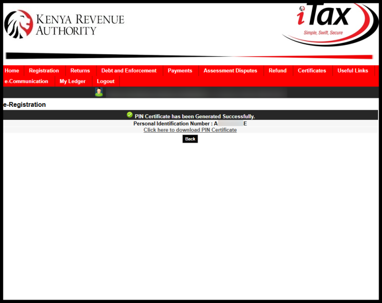 The last step in the process of How To Download KRA PIN Certificate online using KRA Portal (iTax Portal) is downloading the PIN Certificate.
