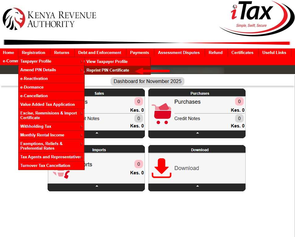 click reprint pin certificate