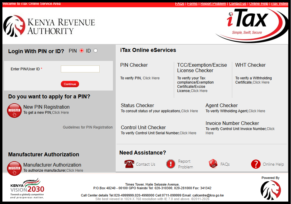 The first step in the process of checking KRA PIN Number online using KRA PIN Checker is to visit iTax using the link – https://itax.kra.go.ke/KRA-Portal/