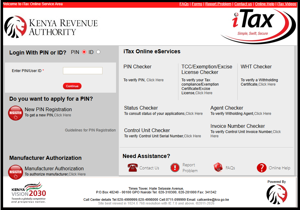 To be able to download a copy of your KRA Tax Compliance Certificate (TCC), the first thing that you need to do is to visit iTax using the link – https://itax.kra.go.ke/KRA-Portal/