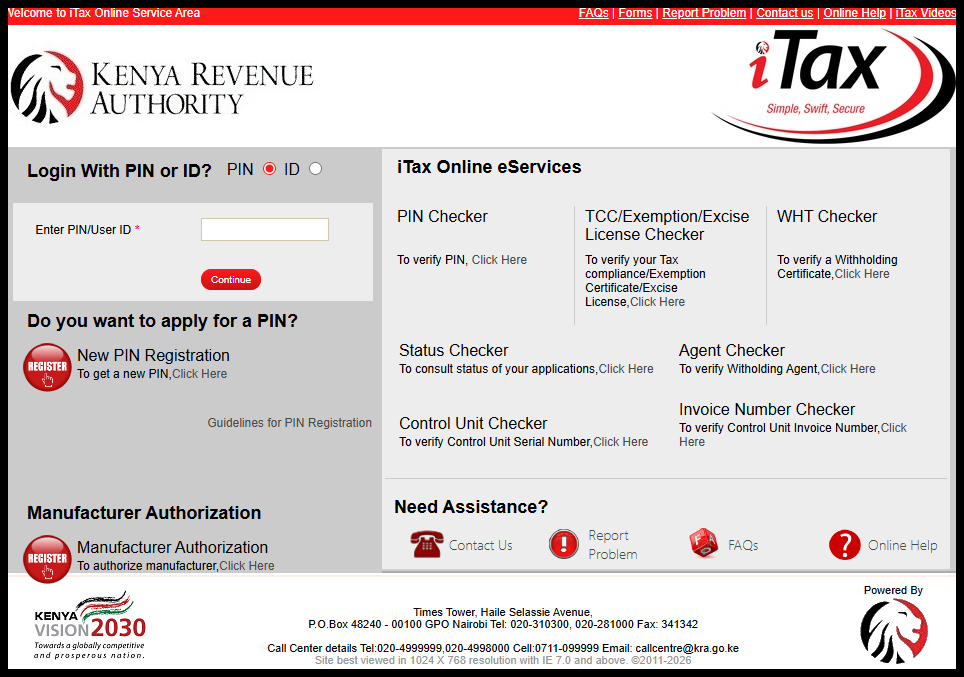 The first step in the process of applying for Tax Compliance Certificate is to visit iTax using the link – https://itax.kra.go.ke/KRA-Portal/