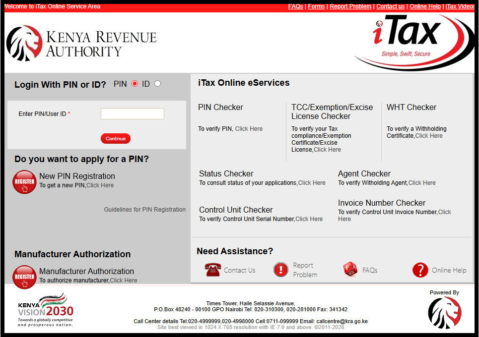 In this step, you need to visit iTax (KRA Portal), enter your KRA PIN Number or National ID Number then click on “Continue.” Next enter the  iTax Password Reset and click on the “Login” button. 